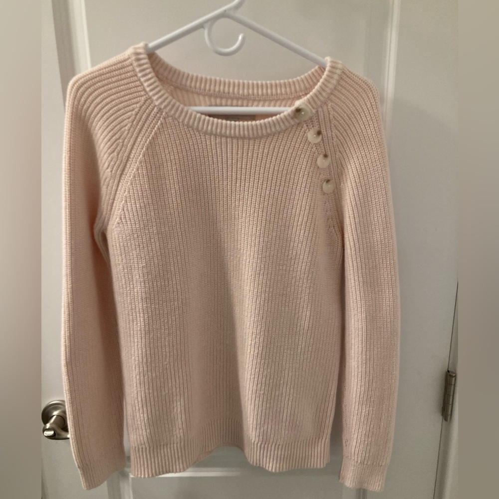 Loft pale peachy pink sweater with button accent.